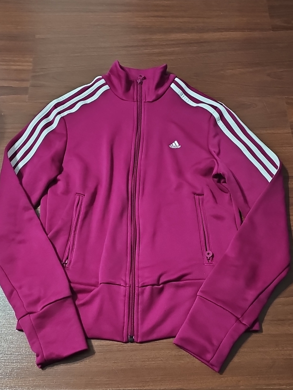 adidas Women's Magenta Zip-Front Bomber Jacket with White Stripes